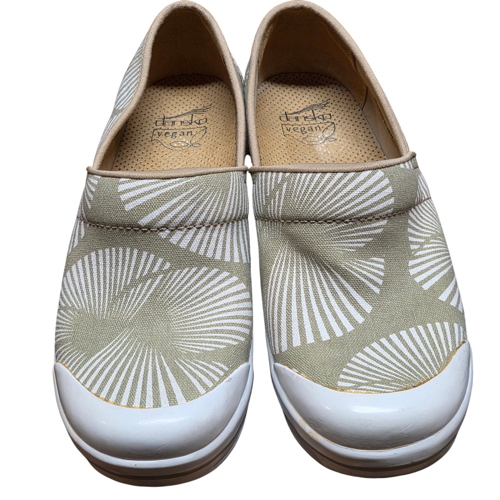 Dansko Vegan Volley Frond Canvas Clog Olive White Slip On Shoes Nursing Size 9.5